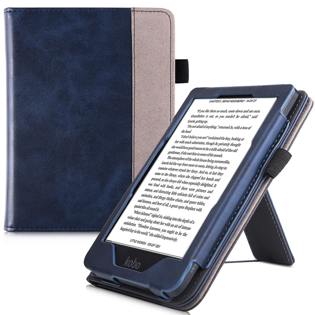 Stand Case for Kobo Clara HD eReader - PU Leather Protective Cover with Hand Strap/Magnetic Closure and Auto Sleep/Wake: Navy blue