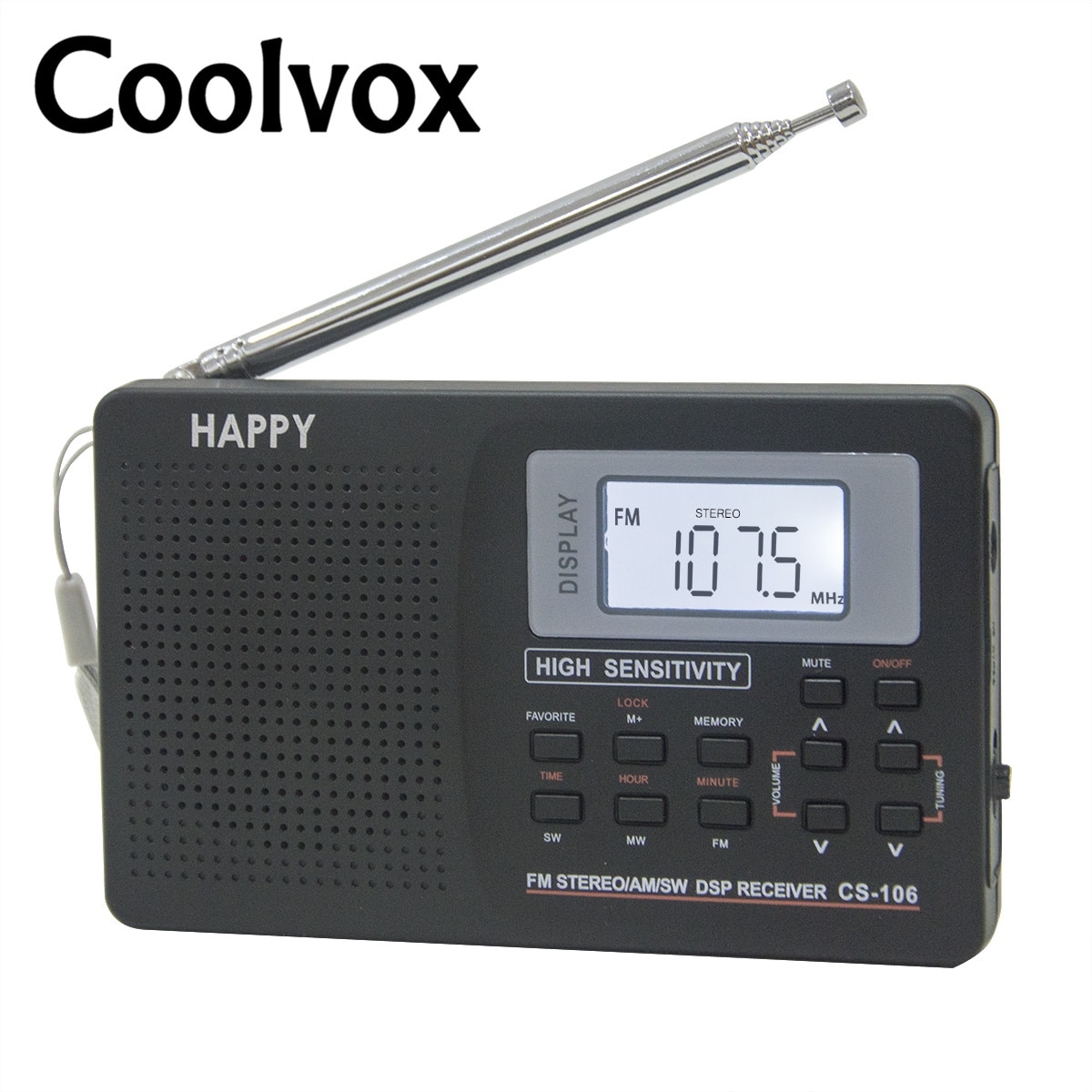 Coolvox CS-106 Full-band Multiband Stereo Digital Tuner FM/AM/SW/LW/TV Sound Full-wave Band Receiver Radio Antenna with Earphone