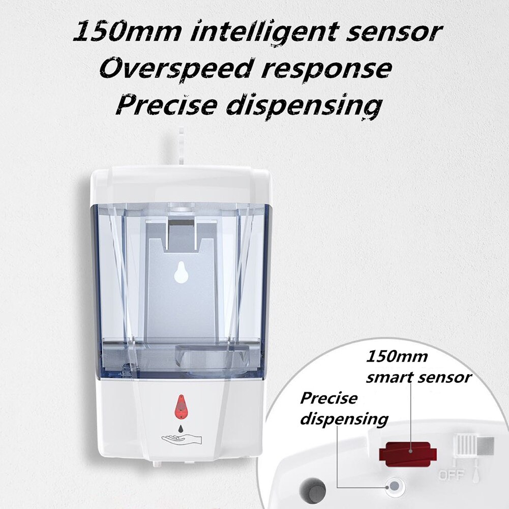 700ml Automatic Liquid Soap Dispenser Touchless Wall Mounted Battery Powered Smart Sensor Hand Washing Container for Bathroom
