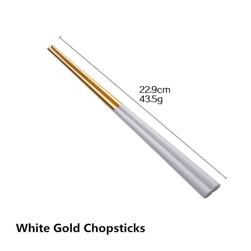 2pcs/lot Gold Chopsticks Spoon 304 Stainless Steel Korean Reusable Black White Hashi Sushi Sticks Kitchen Accessories: 2 White Gold Sticks