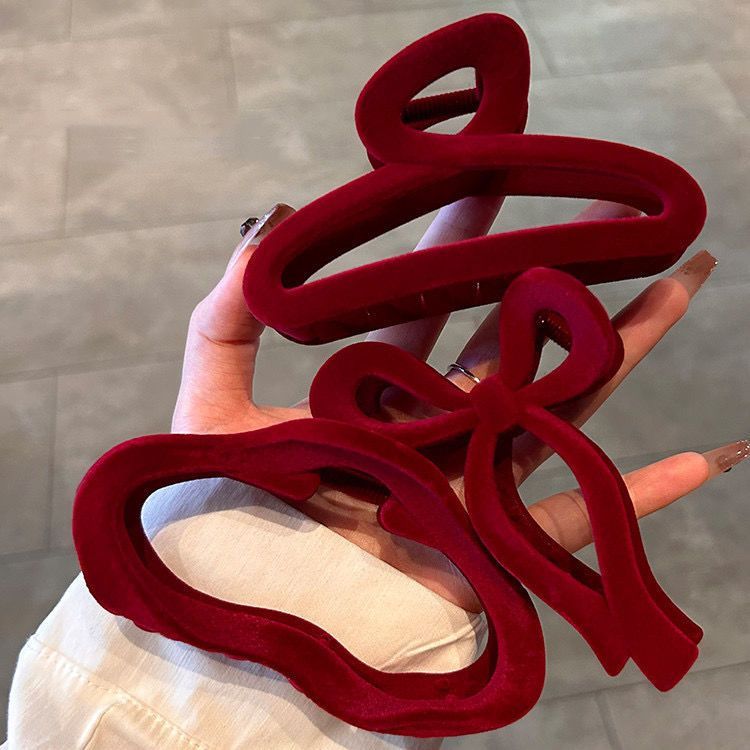 Pinzas para el cabello con lazo de terciopelo rojo para mujer, pinza para el pelo para otoño e invierno, horquilla francesa, accesorios para el cabello, tocado femenino,