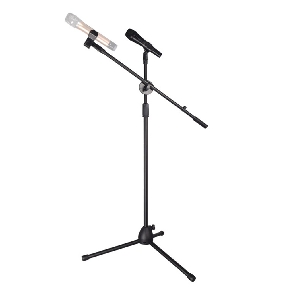 Soporte de micrófono soporte de pie trípode para micrófono soporte de altura ajustable con doble pinzas para micrófono soporte de teléfono para escenario de voz en vivo