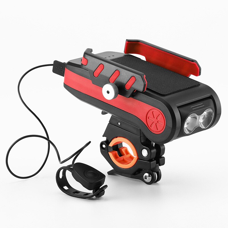Multifunctional Bicycle Headlight4000mAH Mobile Phone Rack Holder 2x T6 LED 550LM Alarm Bell Horn MTB Mountain Bike Front Flashl: red2400