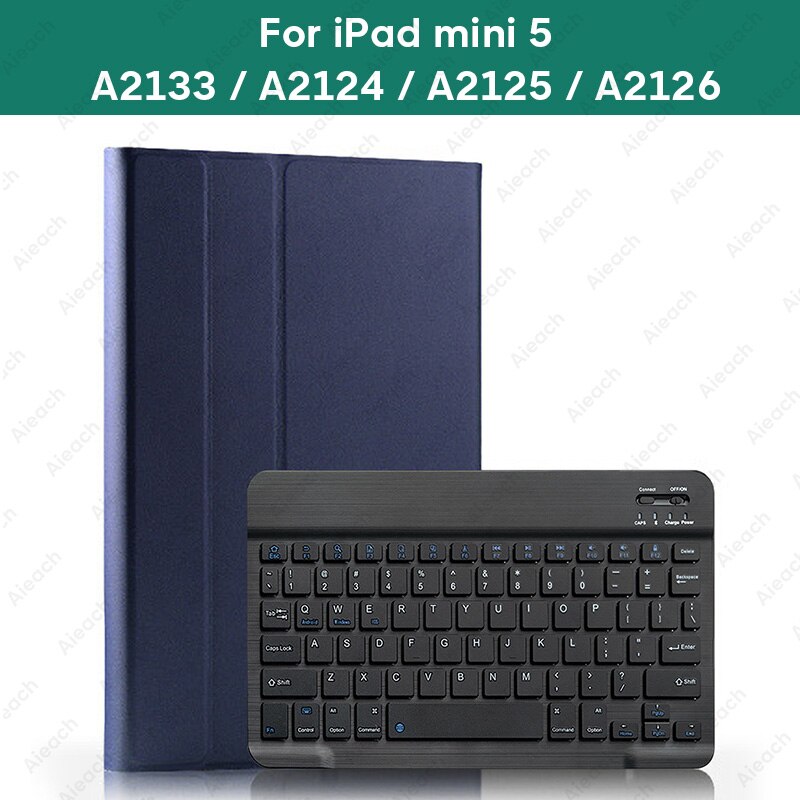 Aieach Leather Keyboard Case For iPad Mini 1 2 3 4 5 case With Pencil Holder Bluetooth Keyboard Cover for iPad Mini 5 Case: mini 5 Blue