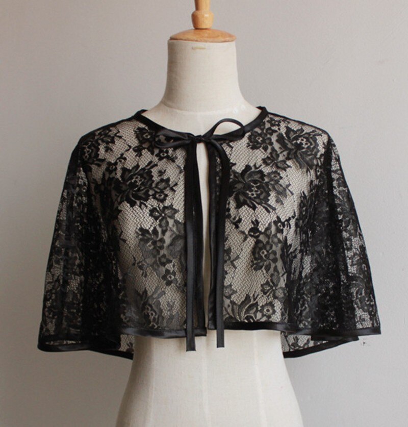 Bolero de encaje verde y rojo para mujer, vestidos de de noche, chales de , encogimiento de hombros: Negro