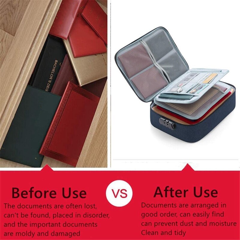 Important File Pocket Holder,Document Organizer Box,Oxford Waterproof Document Storage Bag with Safe Code Lock