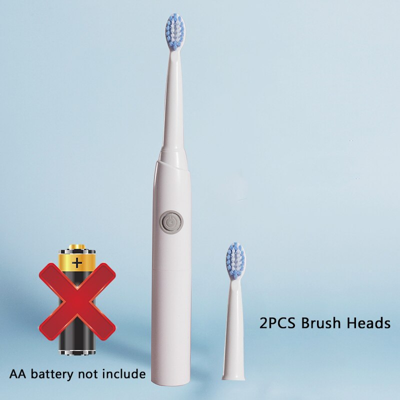 Simple Sonic Electric Toothbrushes for Adults AA Battery Clean Whitening Toothbrush IPX7 Waterproof With 4 Brush Head Portable: 2PCSWhite