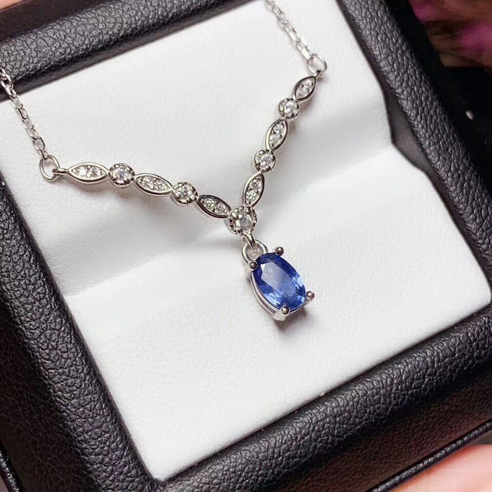 KJJEAXCMY boutique jewelry 925 sterling silver inlaid Natural sapphire Women's pendant necklace supports detection popular: White