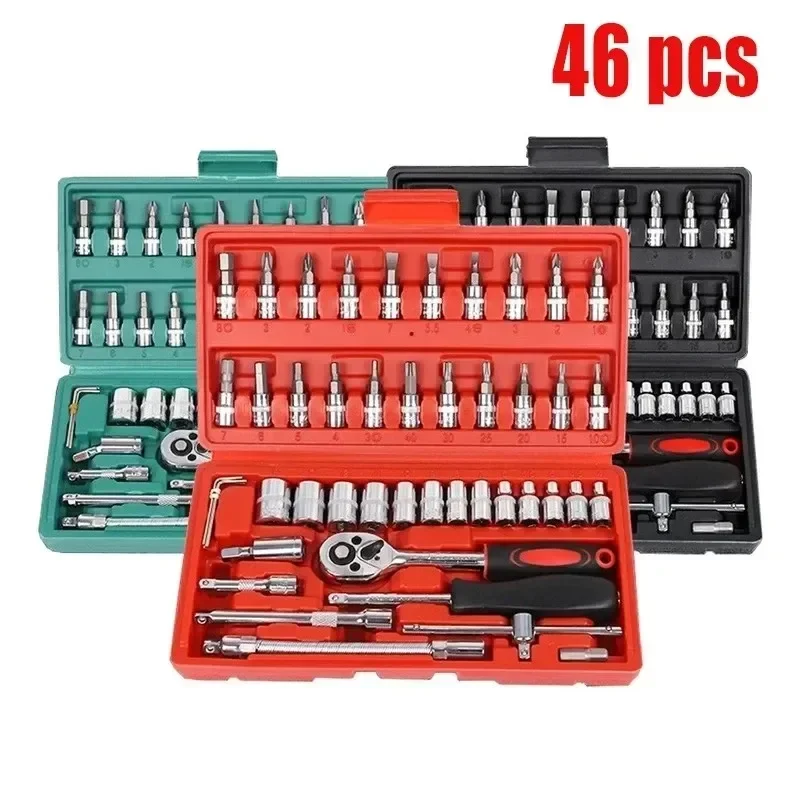 Kit de herramientas de reparación de automóviles 46/53 unid/set juego de enchufes de 1/4 pulgadas herramienta de reparación de automóviles llave dinamométrica de trinquete Combo juego de herramientas de reparación de automóviles