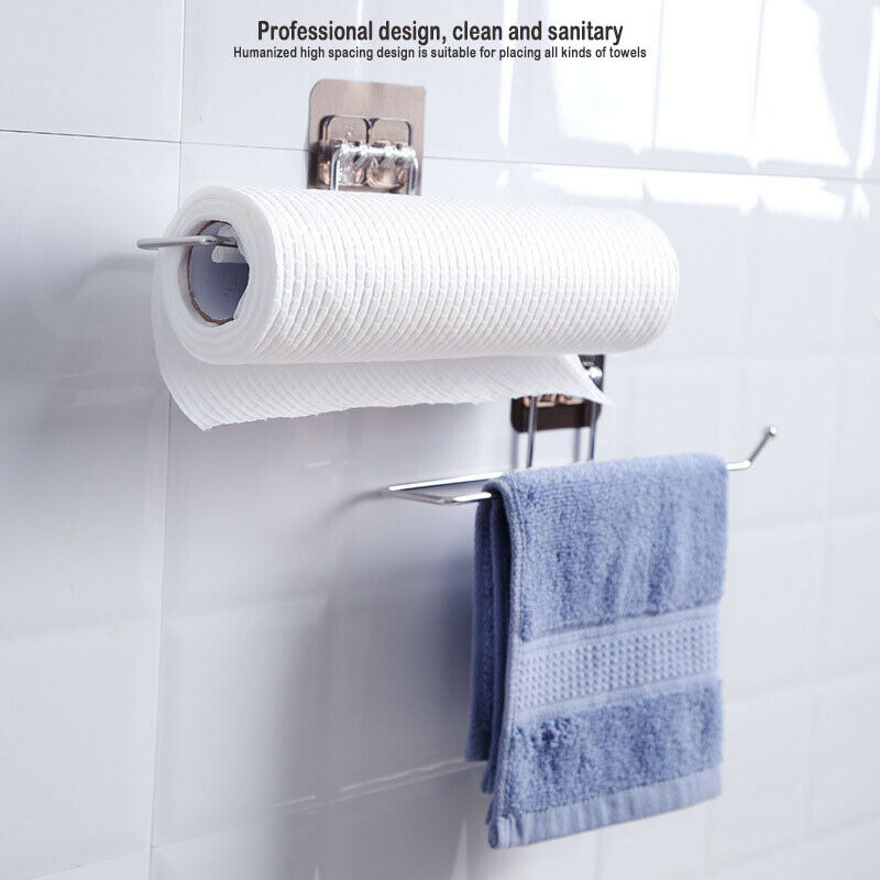 Kitchen Roll Holder Wall Mounted Tissue Paper Towel Roll Stand Dispenser Rack