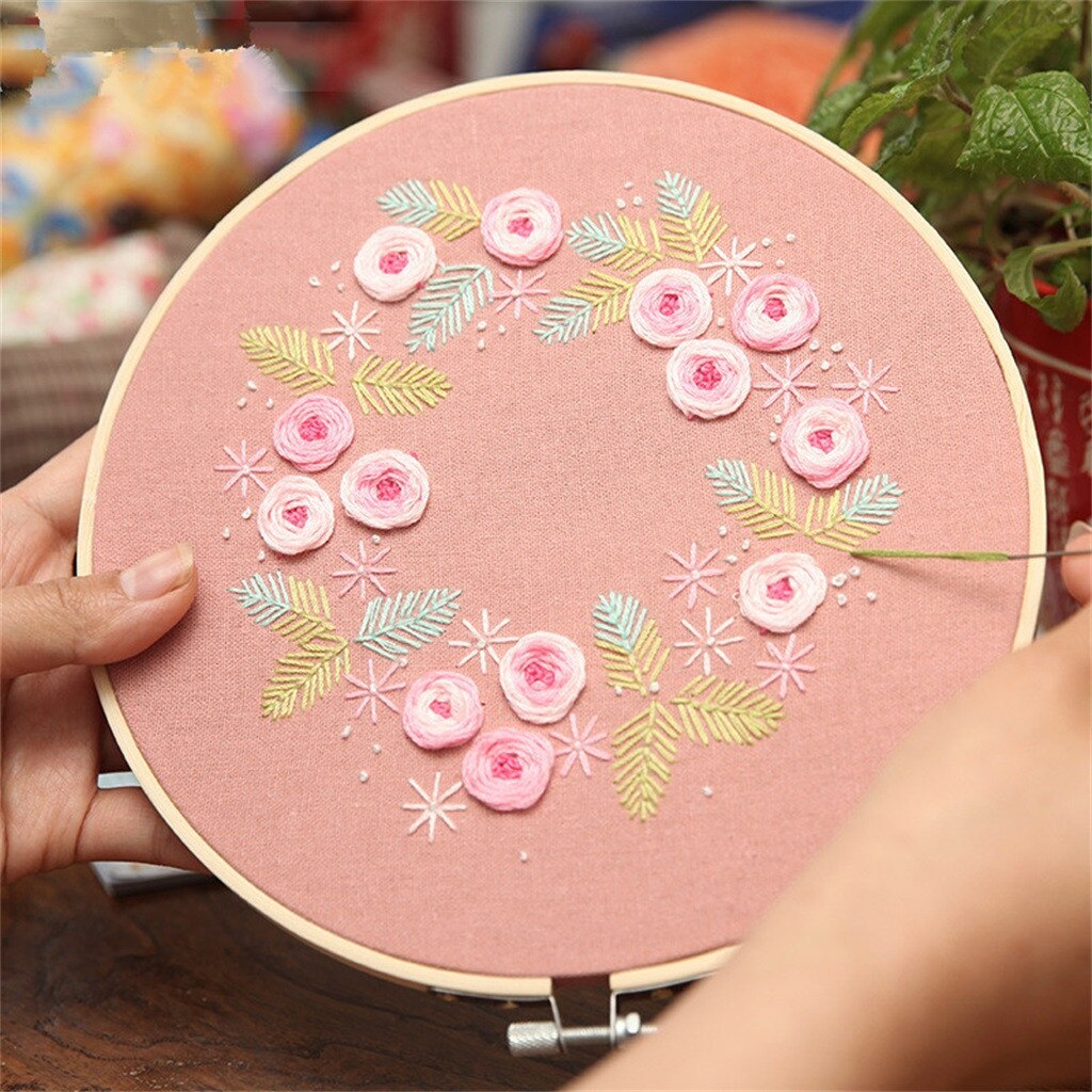 DIY Stamped Embroidery European Cross Stitch Kit Handwork Needlework For Beginners Plant Flower Embroidery Hoop Point De Croix