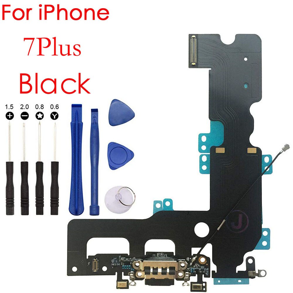 Charging Port USB Dock Connector Flex Cable Assembly Replacement With Screwdriver Repair Tool Kit For iPhone 7 7Plus 8G 8 Plus: 7Plus Black