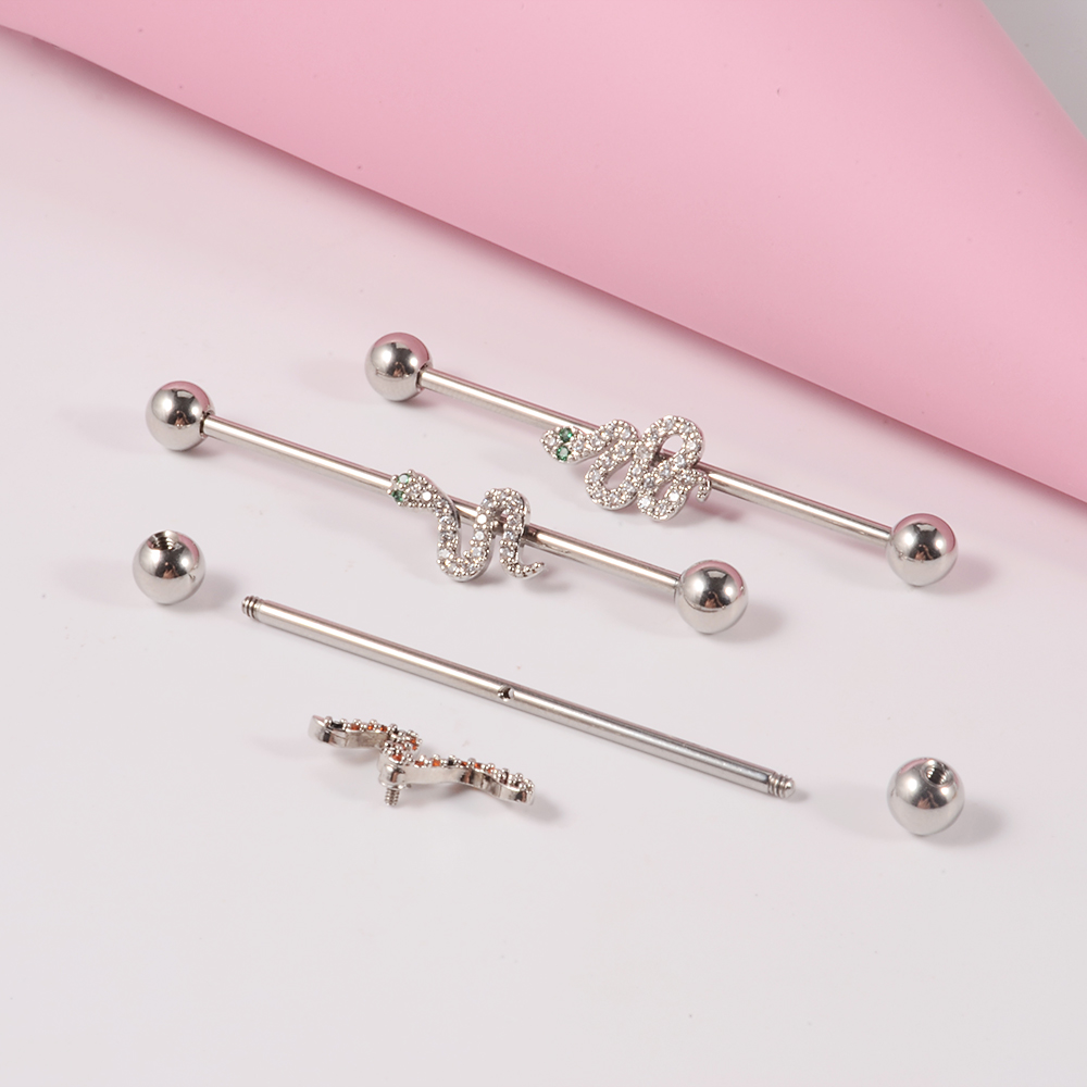 1 pieza de barra Industrial de circonio de acero quirúrgico, pendiente de puente Auricular largo de Animal bonito, joyería para Piercing corporal transversal para mujer