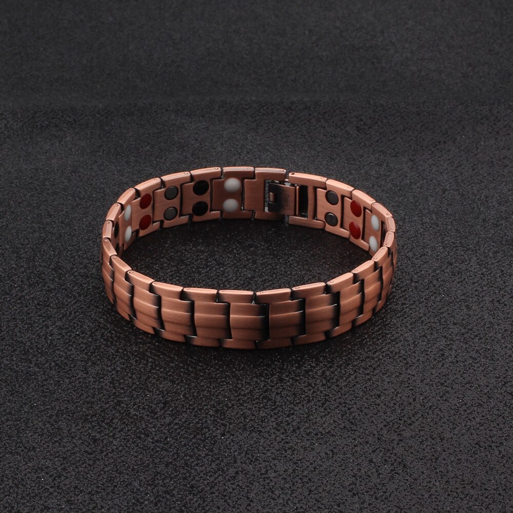 FINE4U – Bracelets magnétiques en cuivre B383 pour hommes, soulagement de l'arthrite, douleur, santé, Double rangée de 4 éléments, aimants puissants