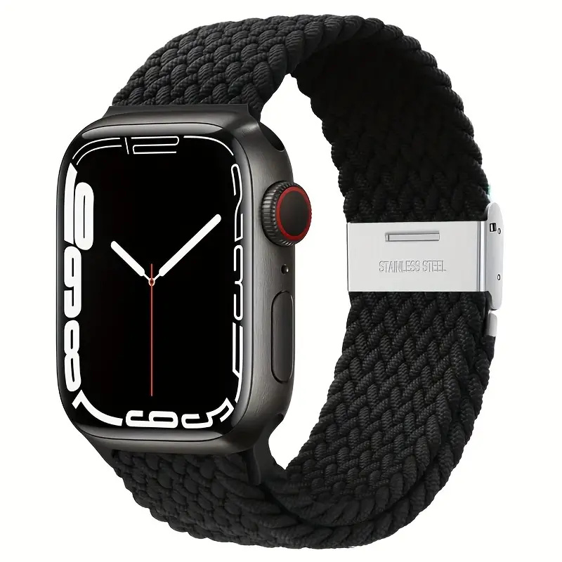 For apple watch band ultra 2 49mm 45mm 41mm 44mm 40mm Nylon Elastic Braided Solo Loop iwatch se 9 8 7 6 5 4 3 42mm 38mm strap: Coal Black / 12mm