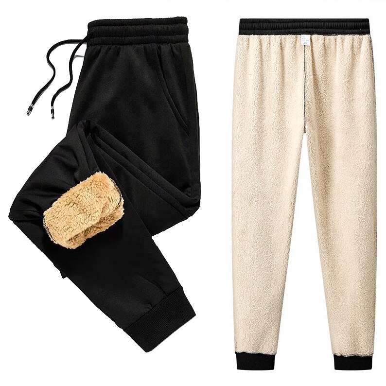 Mannen Wol Broek Fluwelen Kasjmier Broek Mannen Dikke Fleece Joggers Winter Warm Pant Zwaargewicht Broek Mannen Joggingbroek: Beige / XXL