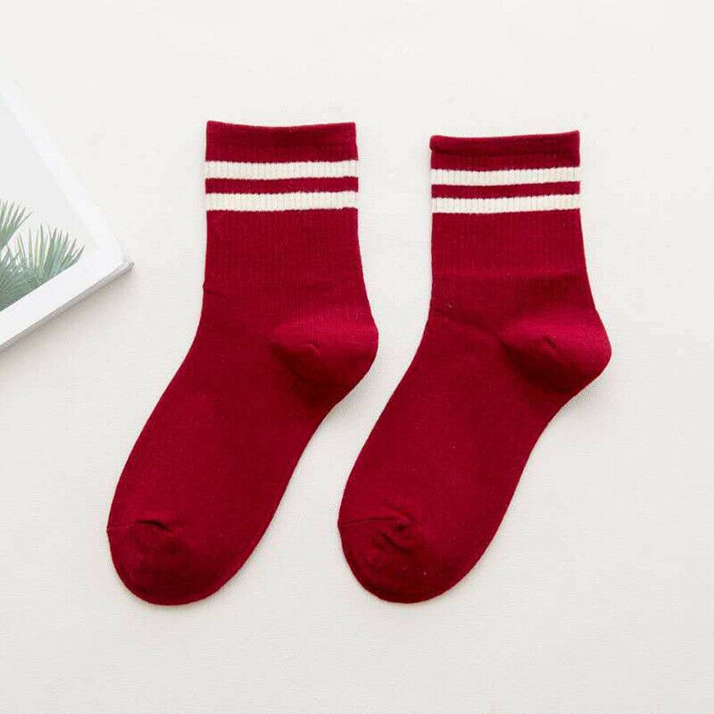 Calcetines a rayas de mezcla de algodón para mujer y niña, medias deportivas informales, suaves, tobilleras de Sport, para primavera y otoño: Red