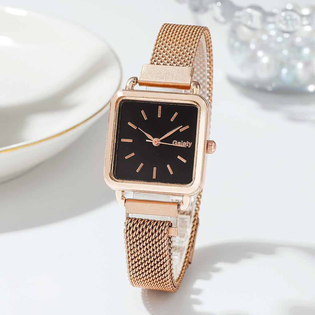 Gaiety brand dameure firkantet dame quartz ur armbånd solid urskive enkel rosa guld mesh luksus dameure