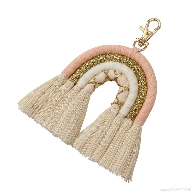 Regenbogen-schlüsselanhänger für damen, boho-stil, handgefertigt, schlüsselring, makramee-taschenanhänger, autoanhänger, schmuck,  ar06 22