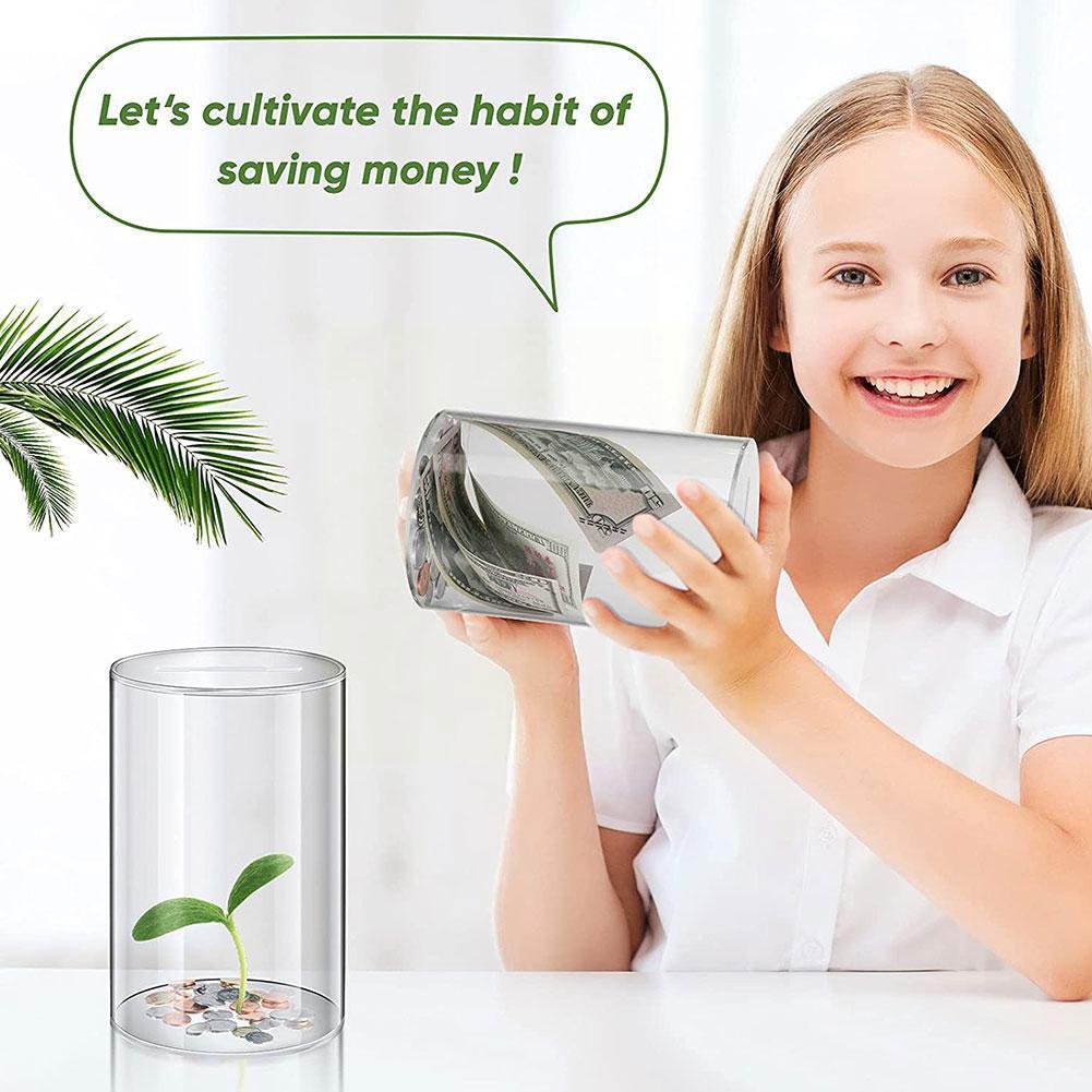 Hucha cilíndrica de acrílico transparente para niños, Banco Simple de gran capacidad, de cumpleaños, W1L0