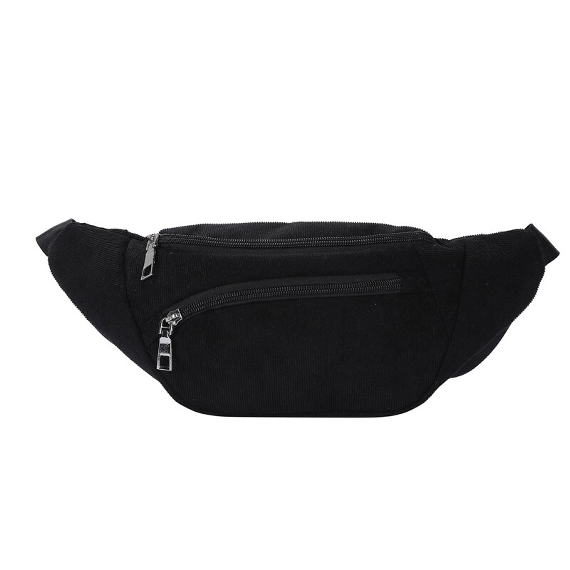 Marsupio in velluto a coste da donna borsa a tracolla con cerniera Casual borsa da viaggio sportiva semplice da viaggio borsa da cintura moda telefono marsupio: Black