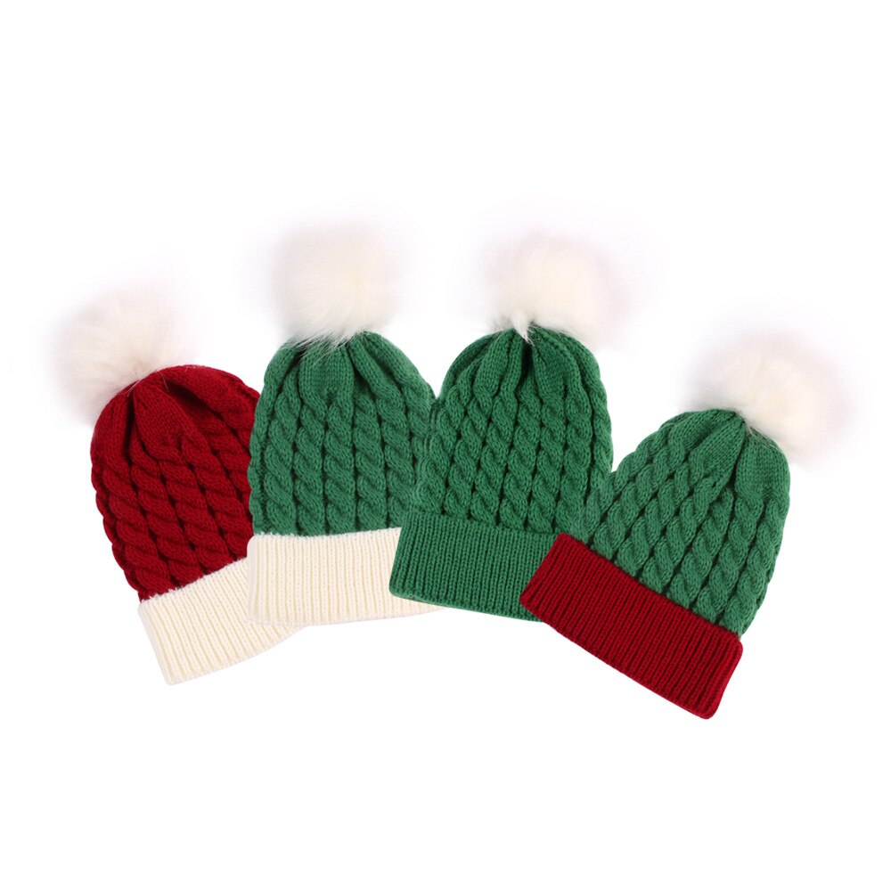 Bonnet de noël tricoté en Crochet pour bébé, classique, bloc de couleurs, , pour l&#39;hiver, pour garçons et filles