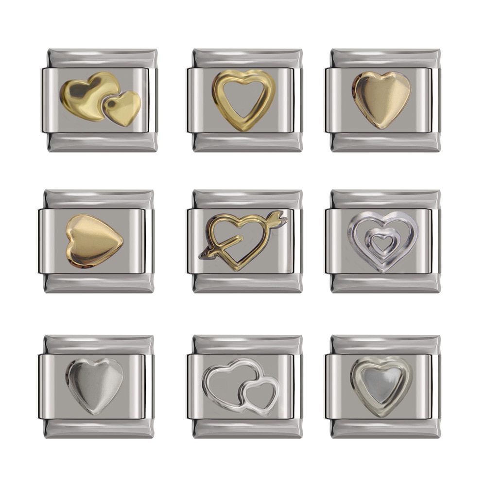 Fyour Original Romantic Love Heart Charm Links Fit 9mm Bracelet Stainless Steel Diy Making DJTop14