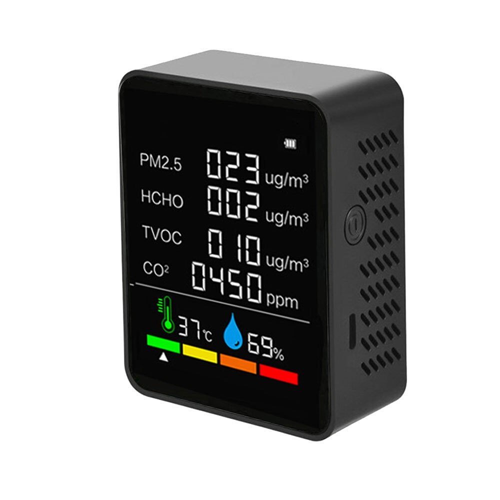 Air Detector CO2 Tester with Carbon Dioxide PM2.5 TVOC HCHO Value Electricity Quantity Temperature Humidity Backlit LCD