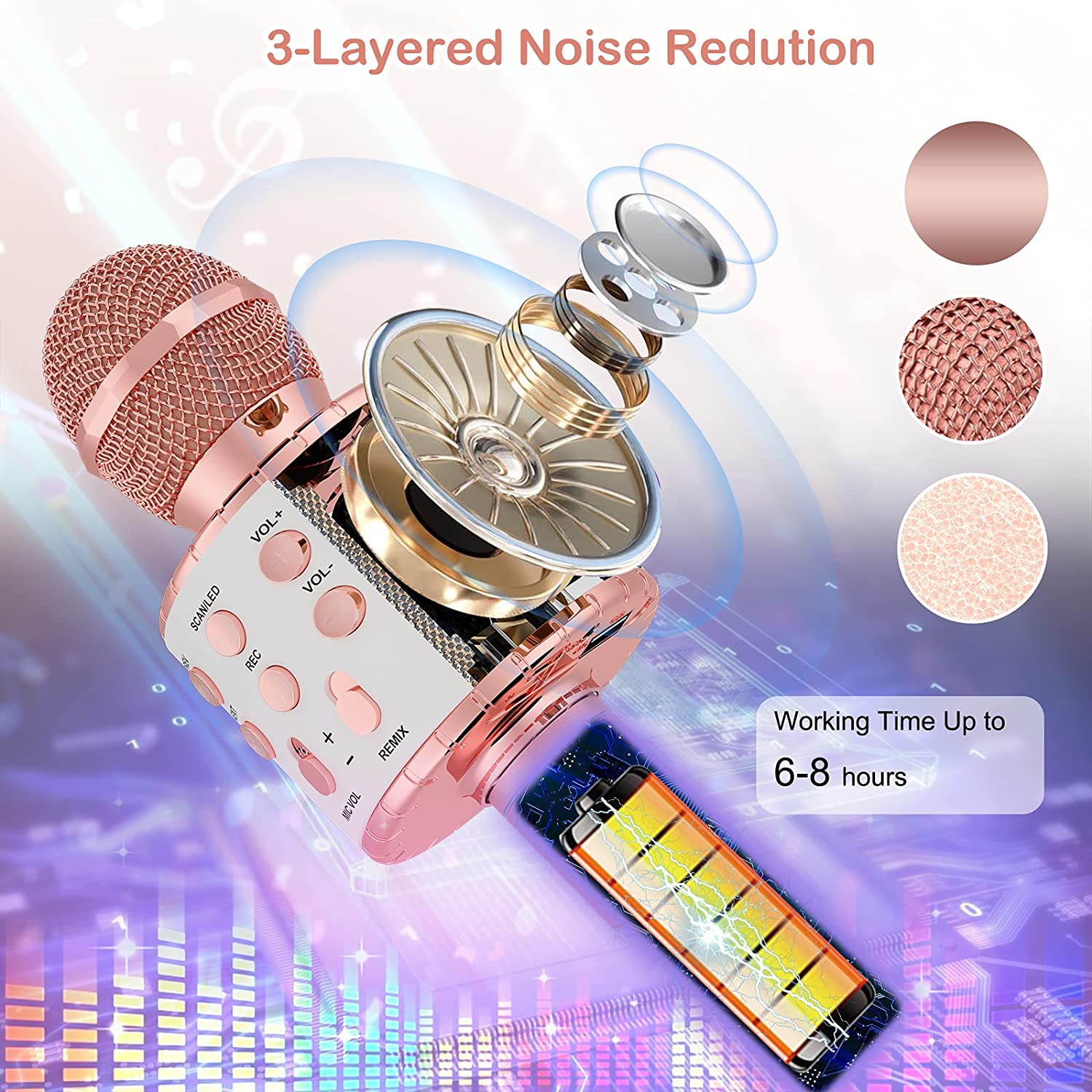 Karaoke Microphone for Kids Singing, 5 in 1 Wireless Bluetooth Microphone with LED Lights Karaoke Machine Portable Mic Speaker