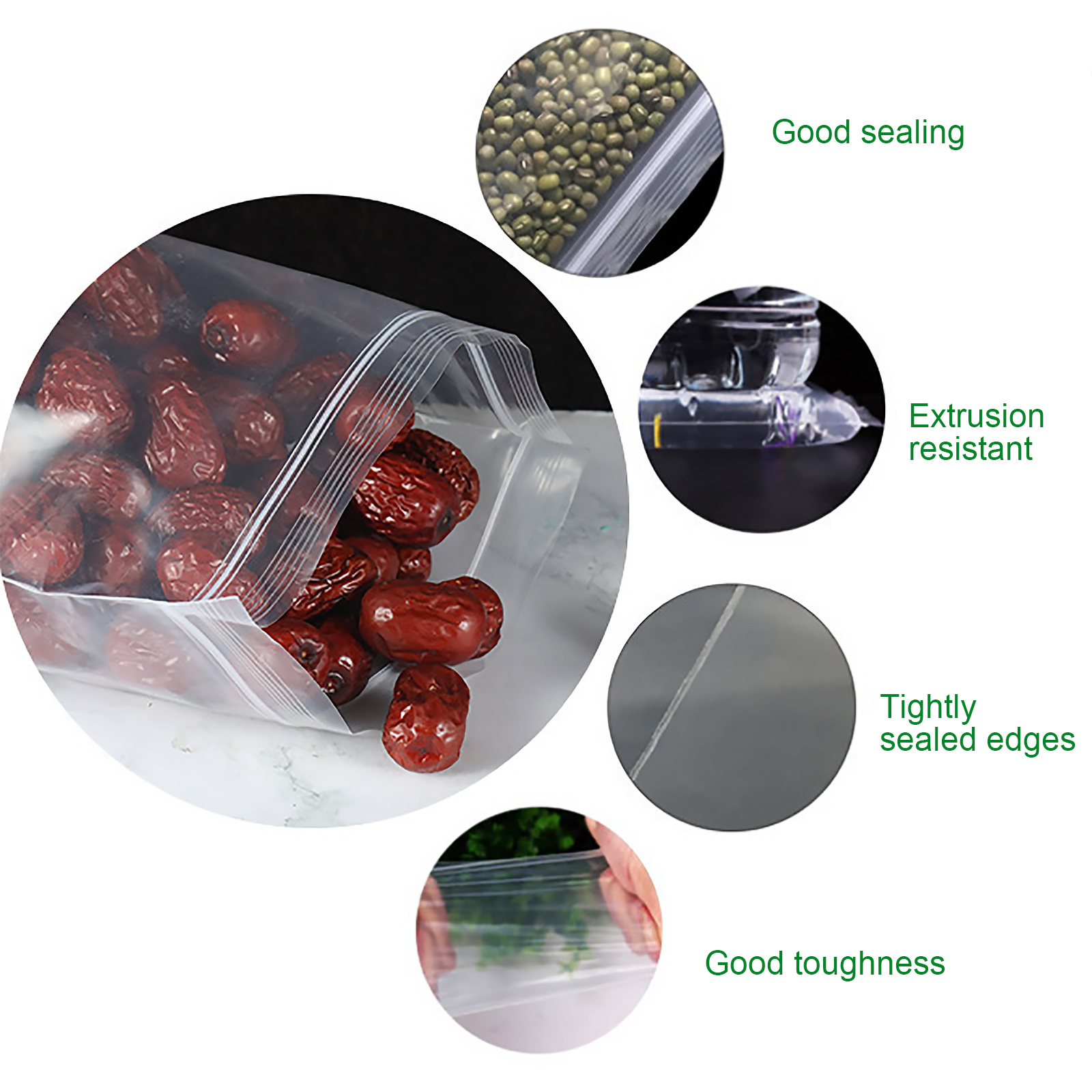 100Pcs PE Self-Sealing Bags Waterproof Packaging Food Bag Set for Cooking Fruit Pouch Fresh Holder Kitchen Supplies