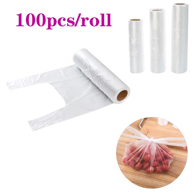 100 PCS Vest Style Food Preservation Bag Refrigerator Point-breaking Portable Food Bag Disposable Thickened Hand Tear Bag