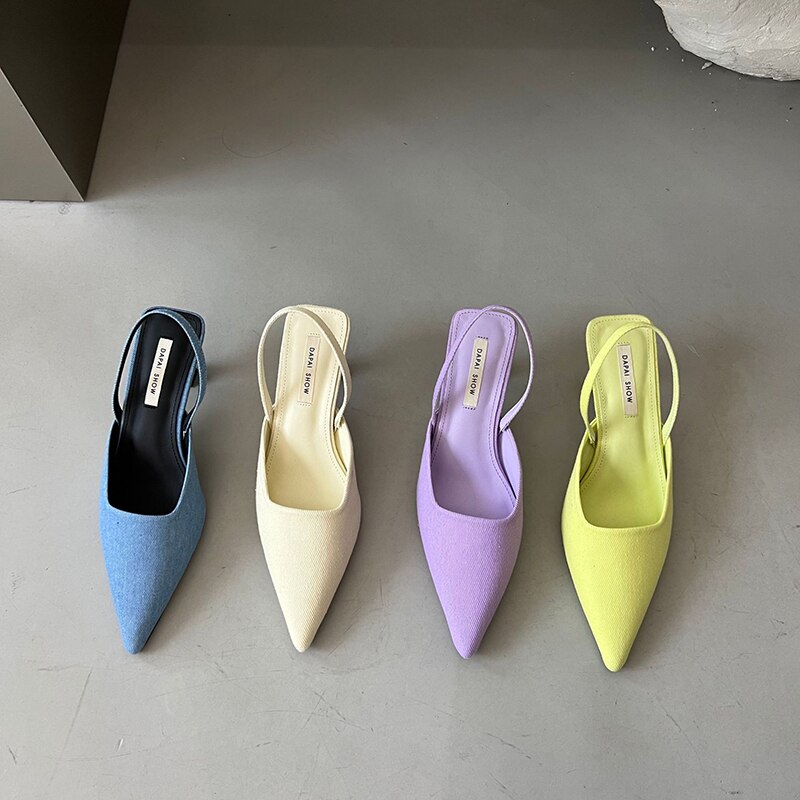 2022 Summer Heel Women Sandals Pointed Toe Slip On Ladies Party Shoes Female Outdoor Singbacks Mule Sandalias