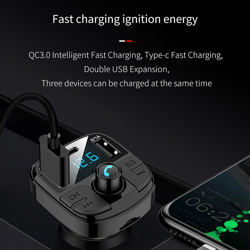 Onever Bluetooth 5.0 Fm Transmitter Car Kit MP3 Modulator Auto-oplader QC3.0 Dubbele Usb Met Led Rooster Screen Eq Modus