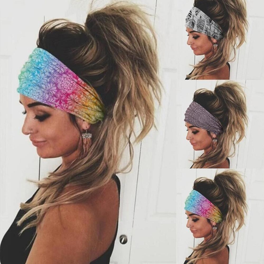 Vrouwen Bloem Hoofdband Bloemen Prints Elastische Tulband Cross Knoop Haarband Brede Stretch Meisjes Haarband Sport Yoga Haar Accessoires
