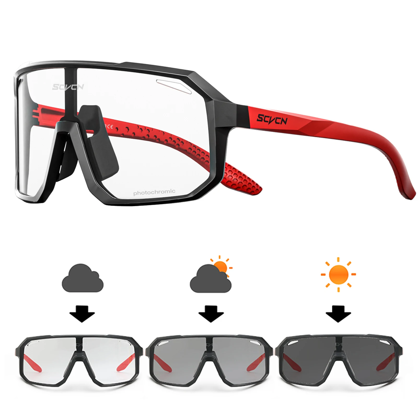 SCVCN-gafas fotocromáticas deportivas para hombre y mujer, lentes de sol para ciclismo con protección UV400, para exteriores, para ciclismo de montaña y senderismo: Borgoña