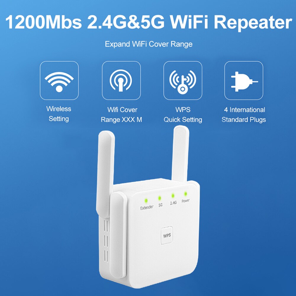 5G WiFi Repeater Wireless Wifi Extender 1200Mbps Wi-Fi Amplifier 300Mbps Long Range Wi fi Signal Booster 2.4Ghz Wifi Repiter