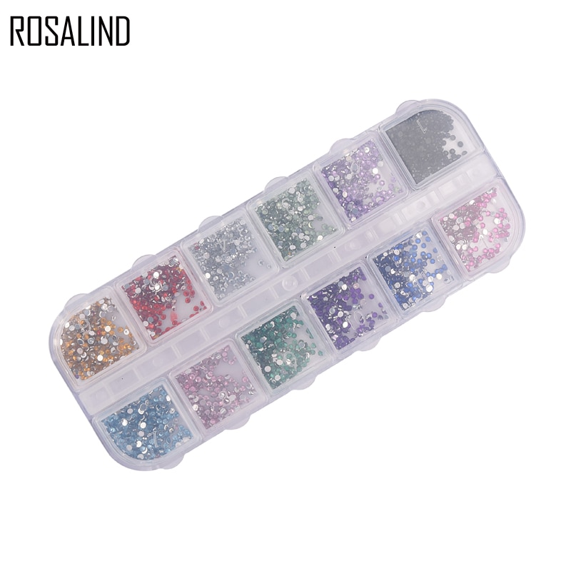 ROSALIND 2 MM Mix 12 Kleuren Arrivval Nail Art Rhinestones Acryl Decoratie Met Harde Doos Gel Gems