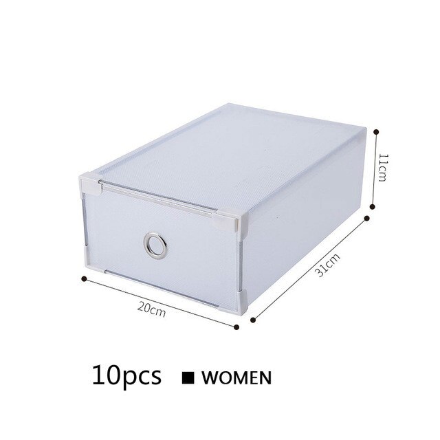 Foldable Simple Translucent Shoe Storage Box Thick Plastic Storage Drawers Shoe Box Dust Combination Shoe Storage Organizer: 10pcs Women