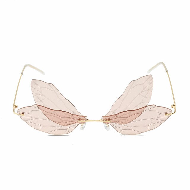 Vintage Dragonfly Vleugels Zonnebril Mode Randloze Vrouwen Hd Lens Eyewear Mannen Roze Zonnebril Uv400 Eyewear Vrouwelijke: 6 Pink
