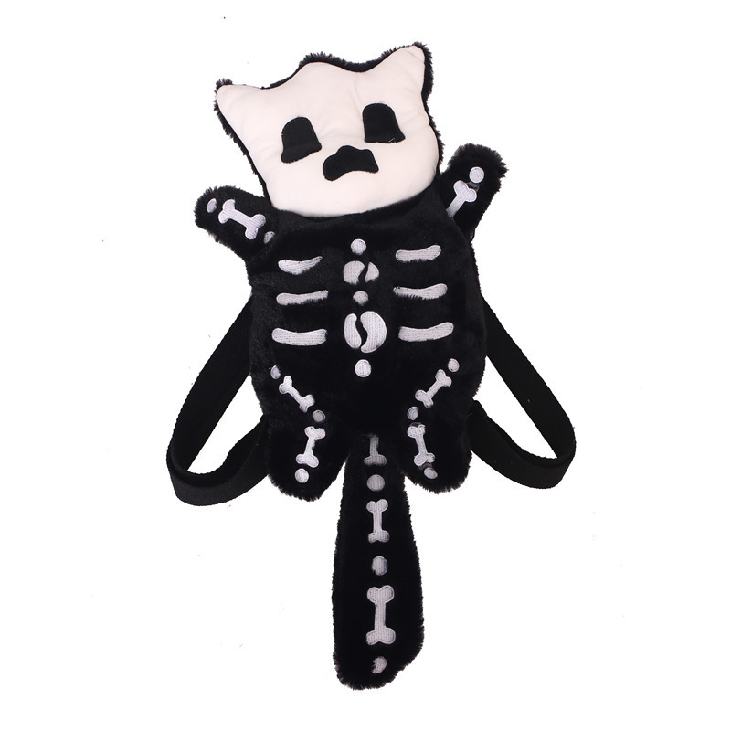 Skull Plush Backpack Gothic Water Bottle Bag Goth Doll Backpack Female Winter Furry Bag Skull Shape Bag Skeleton Birthday