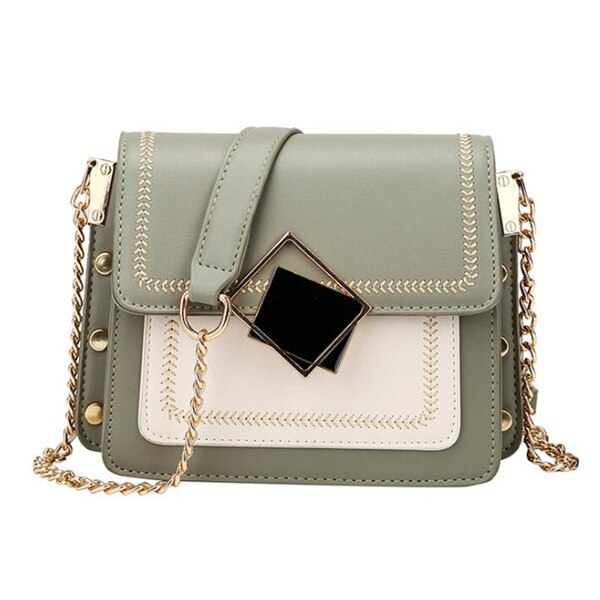 Chic contraste couleur rabat sacs de messager pour les femmes boucle magnétique unique sacs à bandoulière dames pochette sac à main à la Rivet: Green