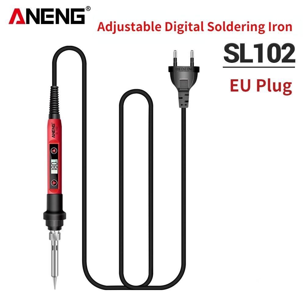 ANENG SL102 60W Digital Electric Soldering Iron kit Adjustable Temperature welding Tools Stand fer a souder solder tip solda: SL102 EU plug