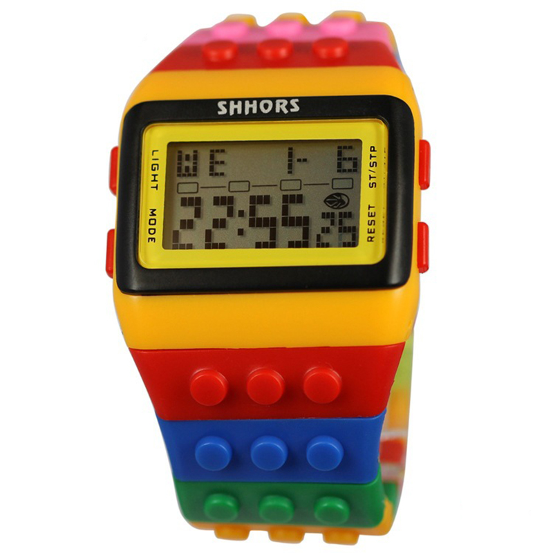 ML02 Modieus herenhorloge, kleurrijk multifunctioneel elektronisch horloge met bouwsteen, waterdicht dameshorloge met nachtlampje: Paars