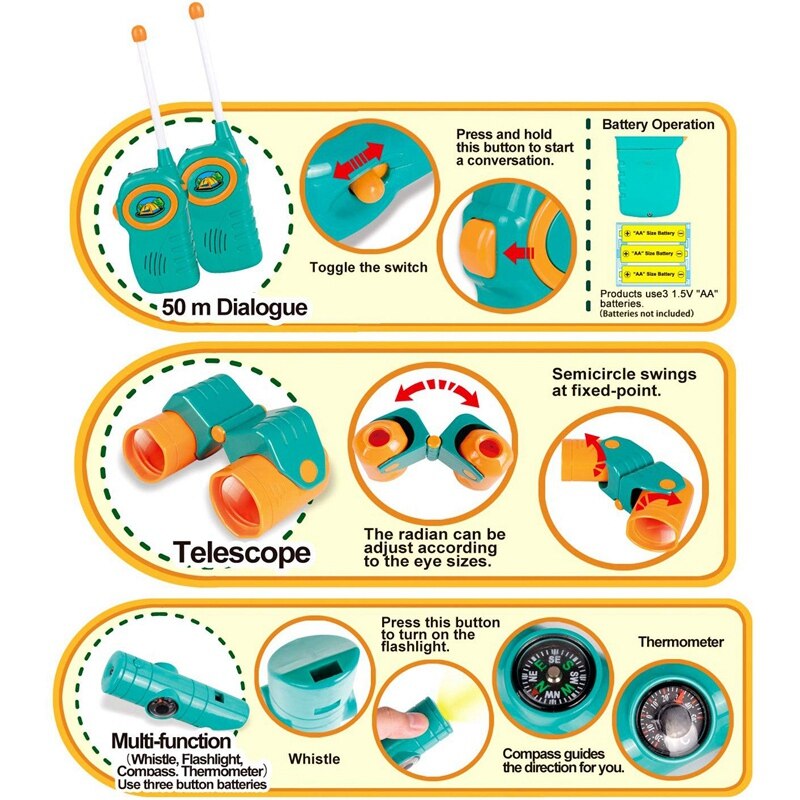 Bambini Tenda Da Campeggio impostato Giocattoli includere piega su Tenda del Gioco Telescopio Walkie talkie e Pieno di Campeggio Ingranaggio impostato Al Coperto e giocattolo tutto'aperto