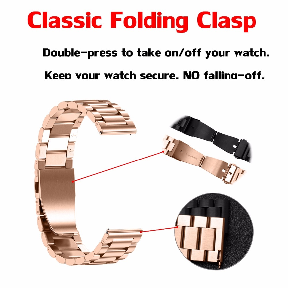 Rustfritt stålbånd for samsung galaxy watch 46mm 42mm rem med 22mm 20mm bredde armbånd metall tre lenker klokkeremmer