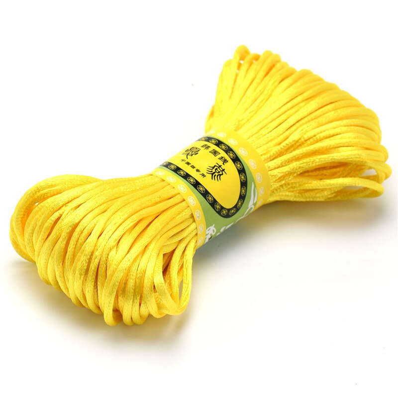 Cordon tressé en Satin de soie pour macramé, 20m, 2.5mm, pour fabrication de bijoux, Bracelet à perles, cordon chinois: YELLOW