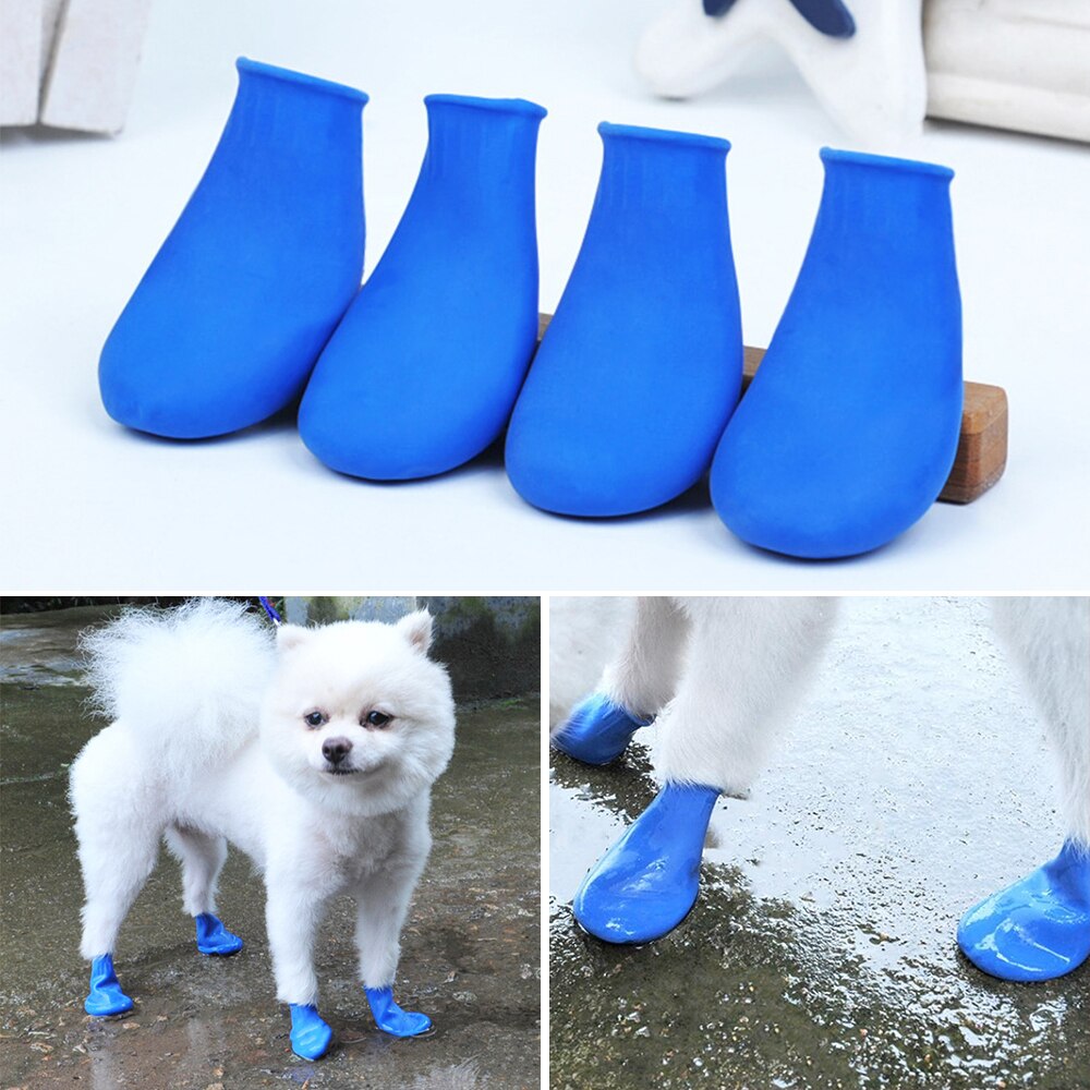 4 stk / sæt kæledyr hund regn sko hund støvletter gummi bærbar skridsikker vandtæt hund kat regn sko efterår og vinter s / l