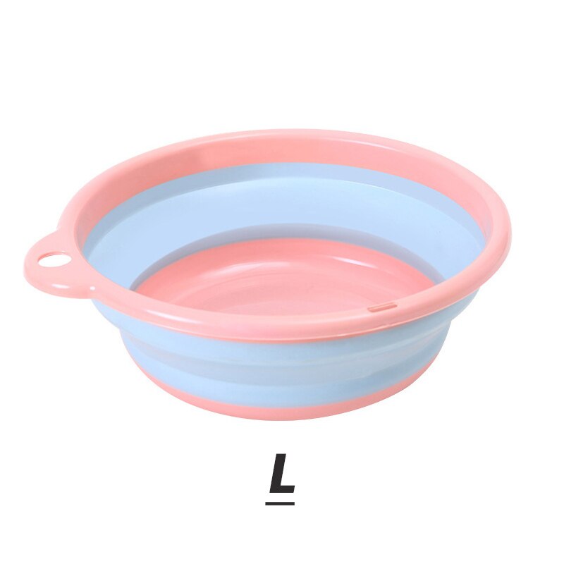 Foldable Washbasin Portable Plastic Basin For Outdoor Travel Multi-functional Vegetable Washing Basin Laundry Tub For Bathroom: Blue pink-L