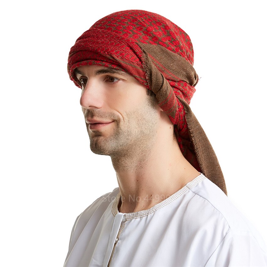 Chapeau musulman arabe saoudien dubaï pour homme, écharpe traditionnelle en coton, 140x140CM, à carreaux imprimés, prière islamique, Turban en laine: Color3