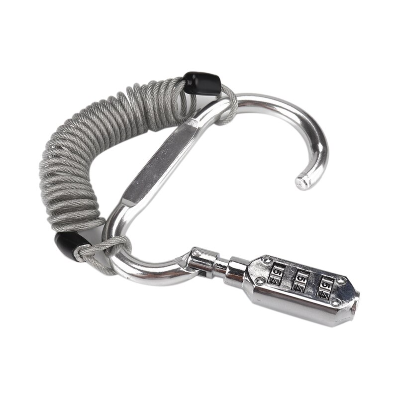Helmet Locking Carabiner Anti-Theft Bike Motorcycle Helmet Lock with Resettable Code PIN Spring Combination Lock: Silver